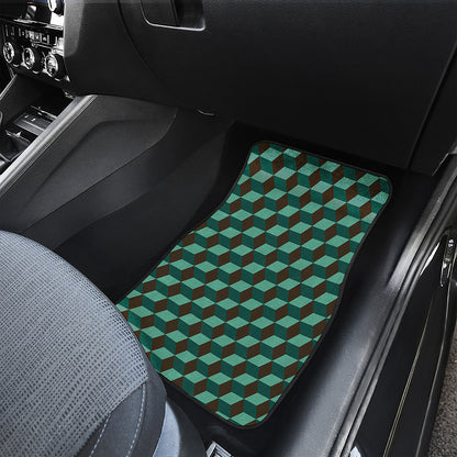 Dark Green Geometric Cube Pattern Print Front Car Floor Mats
