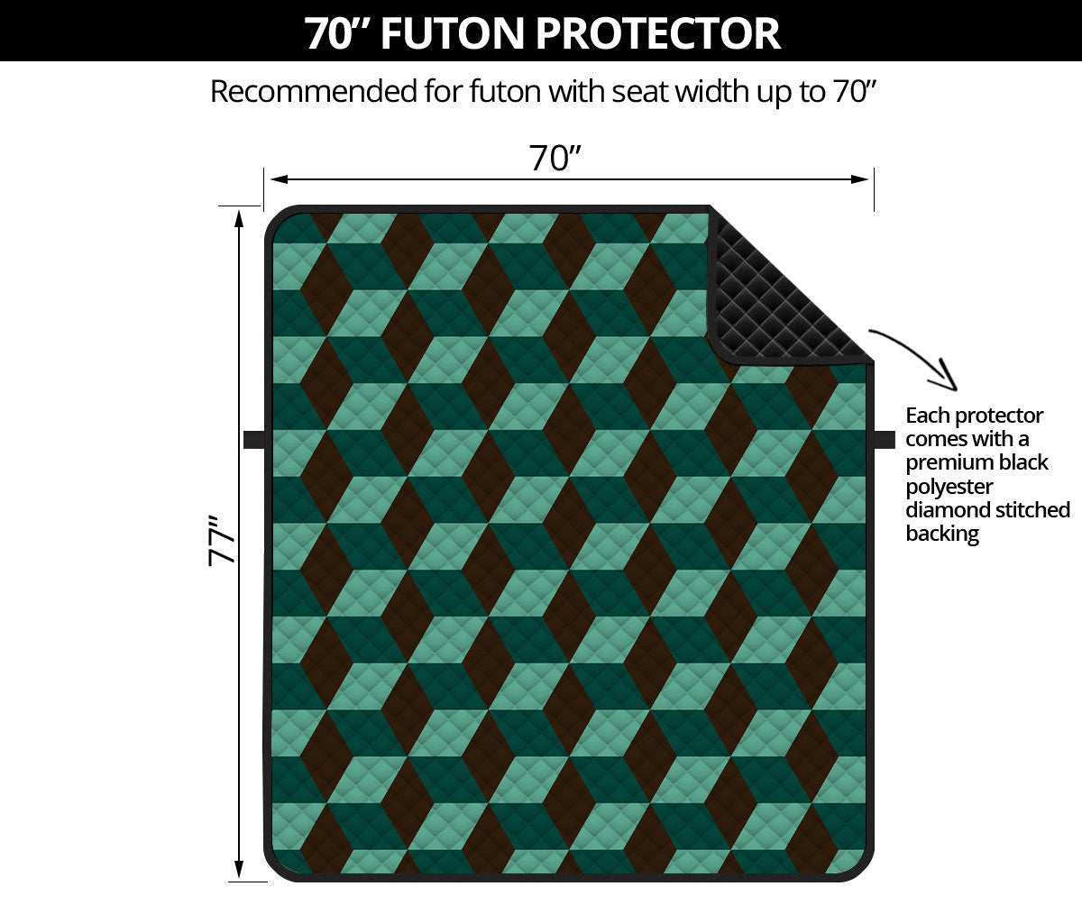 Dark Green Geometric Cube Pattern Print Futon Protector