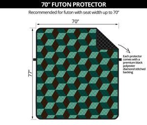 Dark Green Geometric Cube Pattern Print Futon Protector