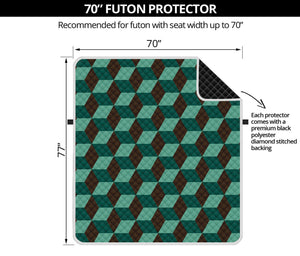 Dark Green Geometric Cube Pattern Print Futon Protector