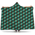 Dark Green Geometric Cube Pattern Print Hooded Blanket