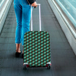 Dark Green Geometric Cube Pattern Print Luggage Cover