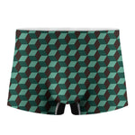 Dark Green Geometric Cube Pattern Print Men's Boxer Briefs