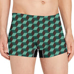 Dark Green Geometric Cube Pattern Print Men's Boxer Briefs