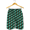 Dark Green Geometric Cube Pattern Print Men's Shorts