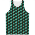 Dark Green Geometric Cube Pattern Print Men's Tank Top