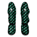 Dark Green Geometric Cube Pattern Print Muay Thai Shin Guards