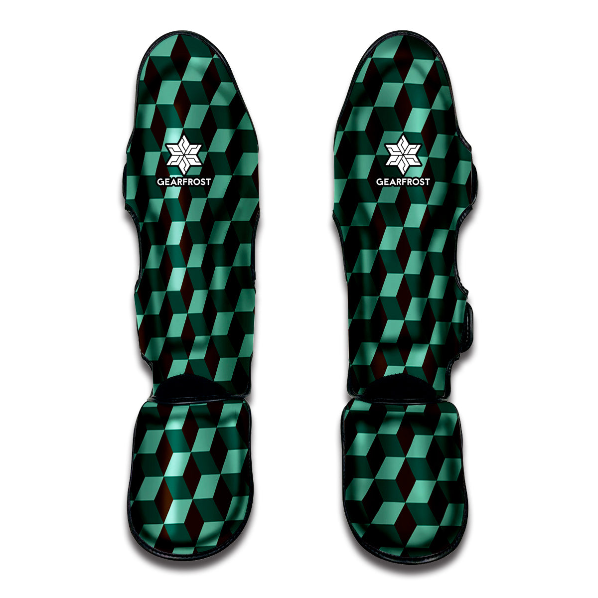 Dark Green Geometric Cube Pattern Print Muay Thai Shin Guard