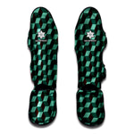 Dark Green Geometric Cube Pattern Print Muay Thai Shin Guard