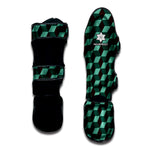 Dark Green Geometric Cube Pattern Print Muay Thai Shin Guard
