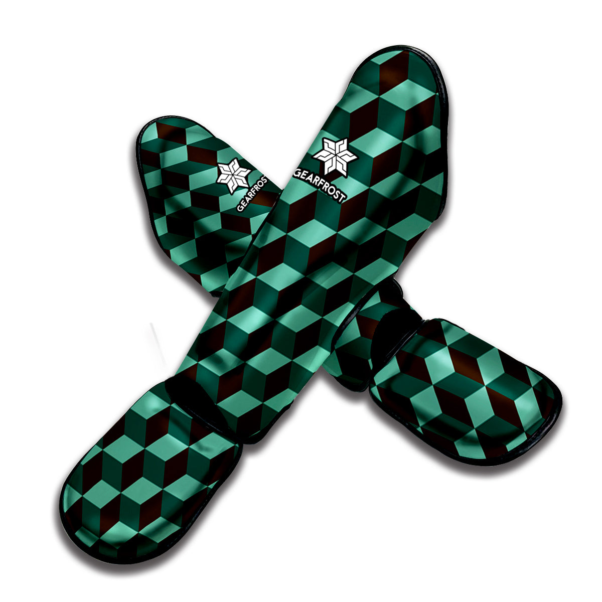 Dark Green Geometric Cube Pattern Print Muay Thai Shin Guard