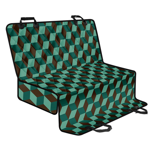 Dark Green Geometric Cube Pattern Print Pet Car Back Seat Cover