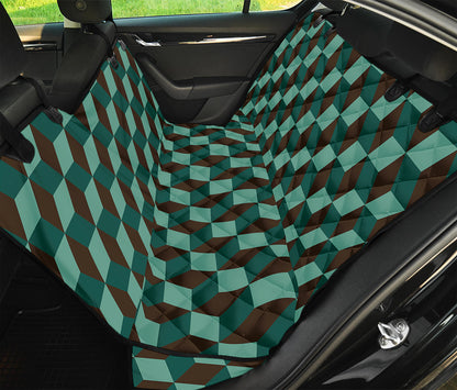 Dark Green Geometric Cube Pattern Print Pet Car Back Seat Cover