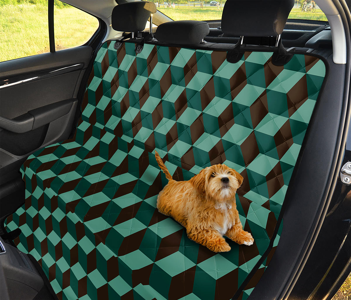 Dark Green Geometric Cube Pattern Print Pet Car Back Seat Cover