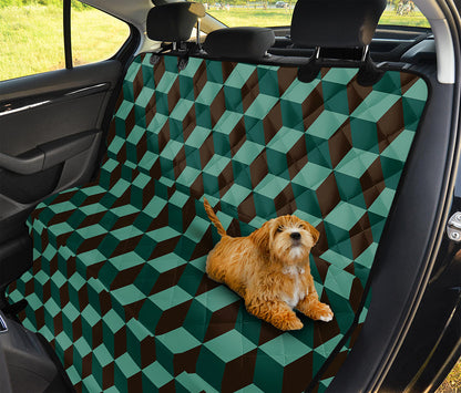 Dark Green Geometric Cube Pattern Print Pet Car Back Seat Cover