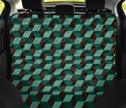 Dark Green Geometric Cube Pattern Print Pet Car Back Seat Cover