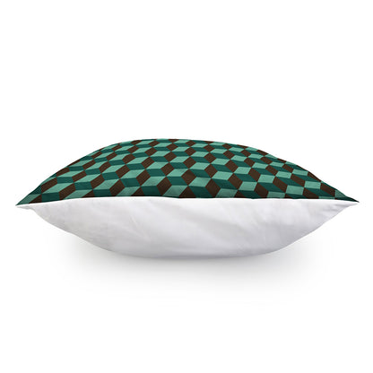 Dark Green Geometric Cube Pattern Print Pillow Cover