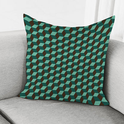 Dark Green Geometric Cube Pattern Print Pillow Cover