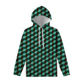 Dark Green Geometric Cube Pattern Print Pullover Hoodie