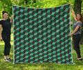 Dark Green Geometric Cube Pattern Print Quilt