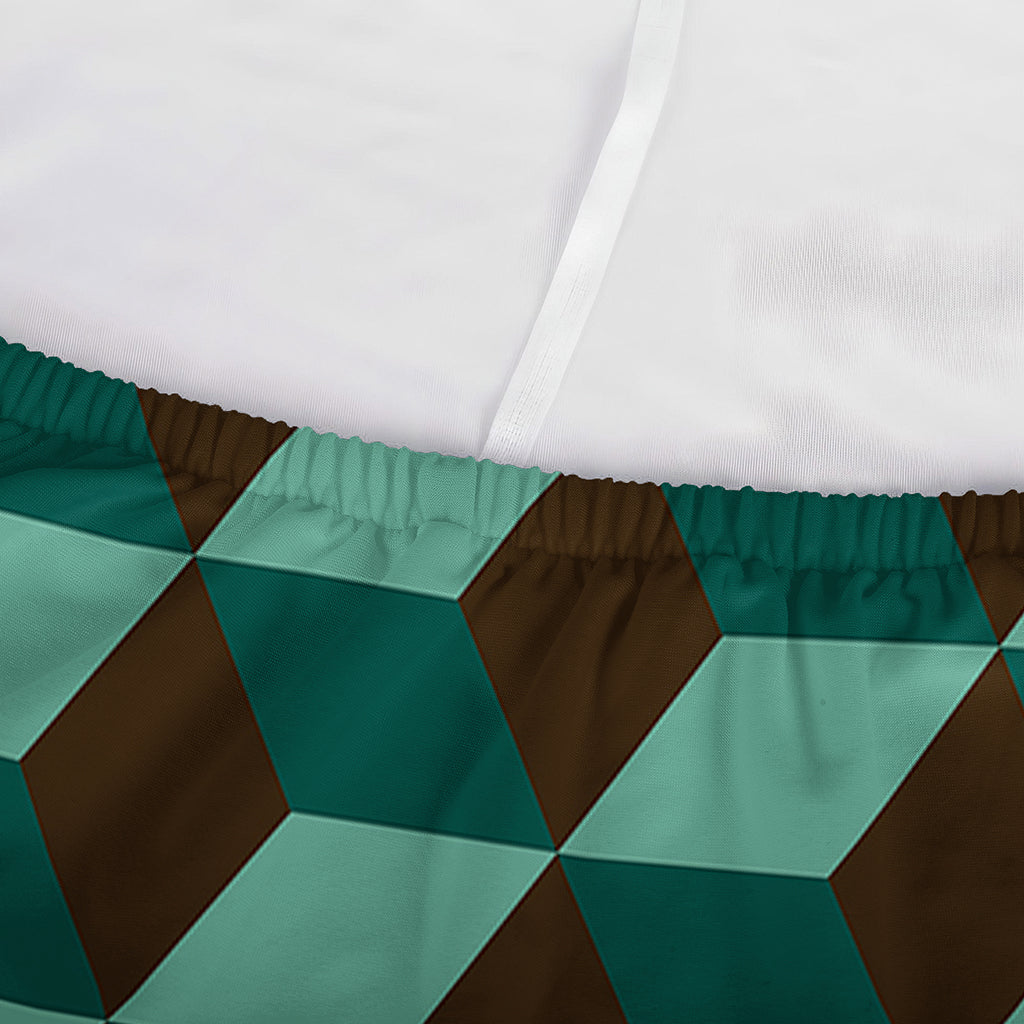 Dark Green Geometric Cube Pattern Print Sofa Cover