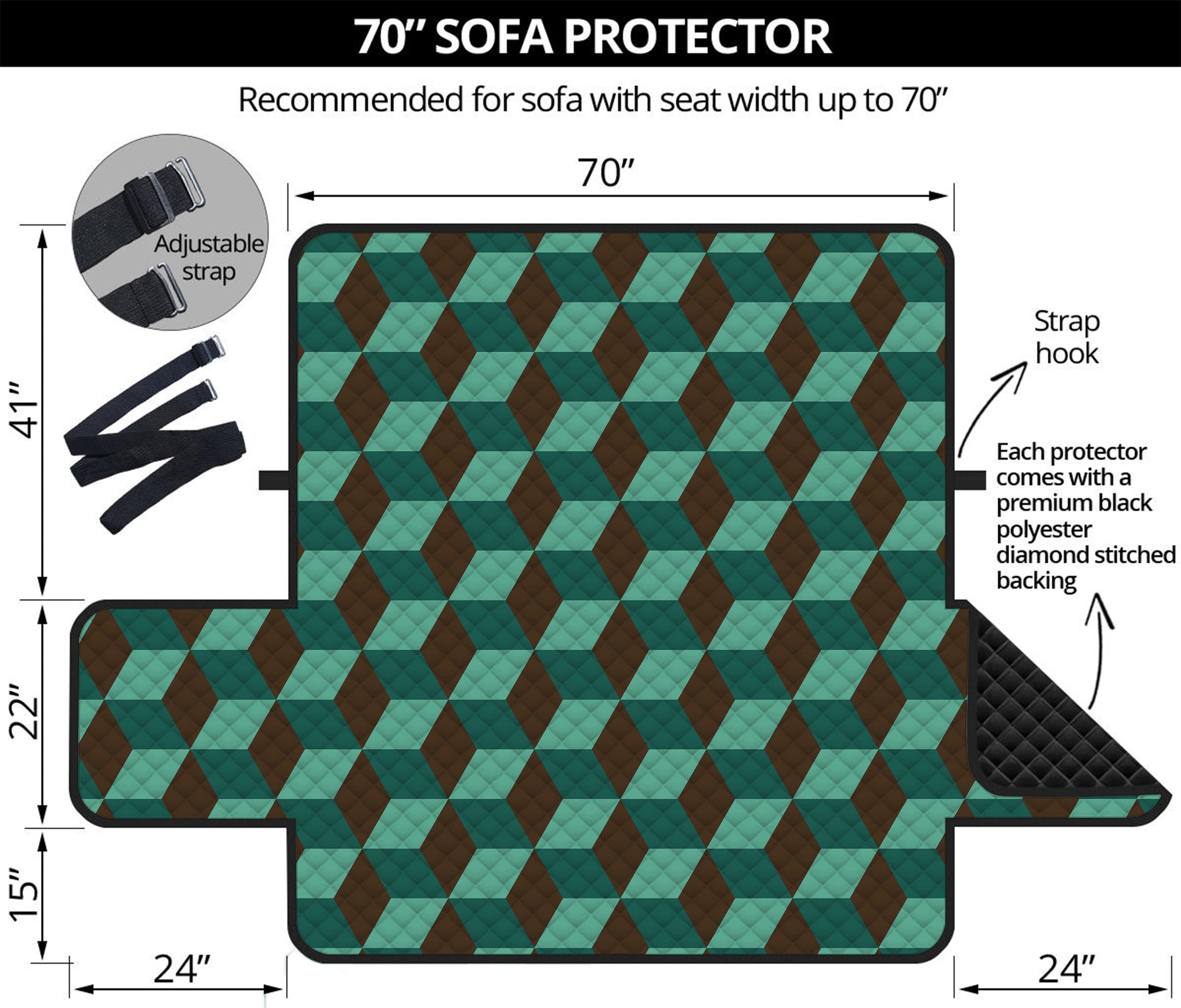 Dark Green Geometric Cube Pattern Print Sofa Protector