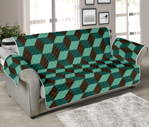 Dark Green Geometric Cube Pattern Print Sofa Protector