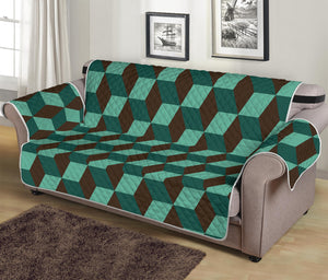 Dark Green Geometric Cube Pattern Print Sofa Protector