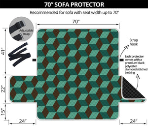 Dark Green Geometric Cube Pattern Print Sofa Protector