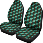 Dark Green Geometric Cube Pattern Print Universal Fit Car Seat Covers