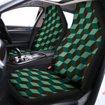 Dark Green Geometric Cube Pattern Print Universal Fit Car Seat Covers