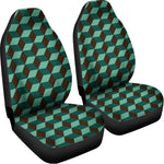 Dark Green Geometric Cube Pattern Print Universal Fit Car Seat Covers