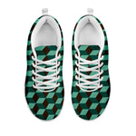 Dark Green Geometric Cube Pattern Print White Sneakers