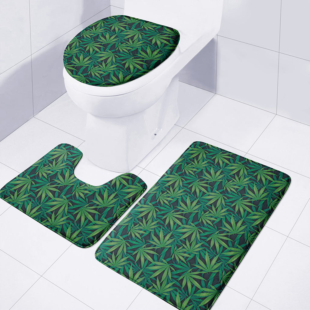 Dark Green Hemp Pattern Print 3 Piece Bath Mat Set