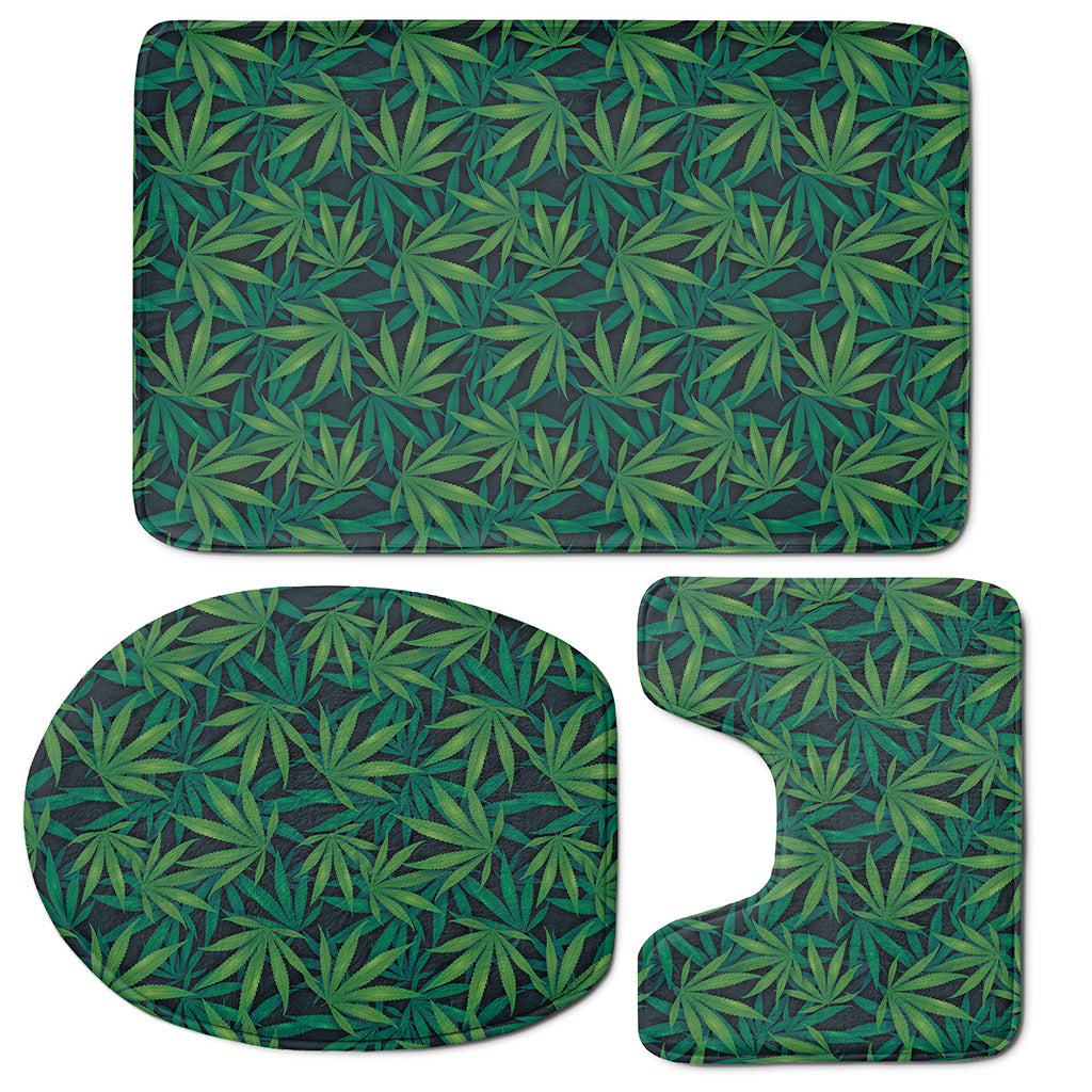 Dark Green Hemp Pattern Print 3 Piece Bath Mat Set
