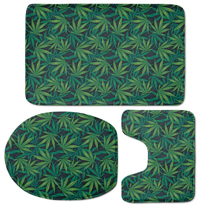Dark Green Hemp Pattern Print 3 Piece Bath Mat Set