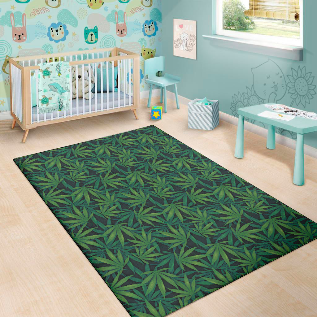 Dark Green Hemp Pattern Print Area Rug