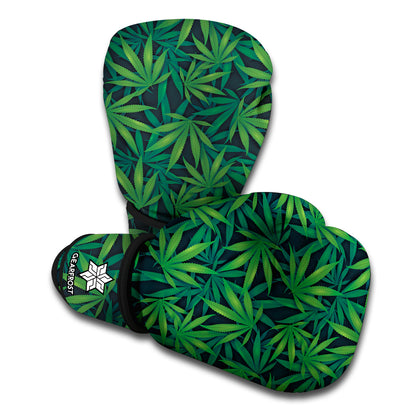 Dark Green Hemp Pattern Print Boxing Gloves