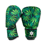 Dark Green Hemp Pattern Print Boxing Gloves