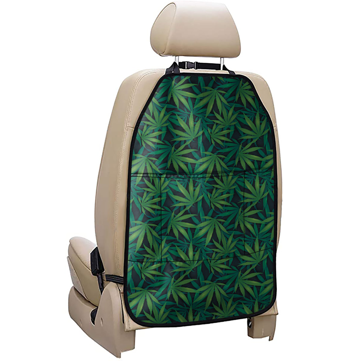 Dark Green Hemp Pattern Print Car Seat Organizers