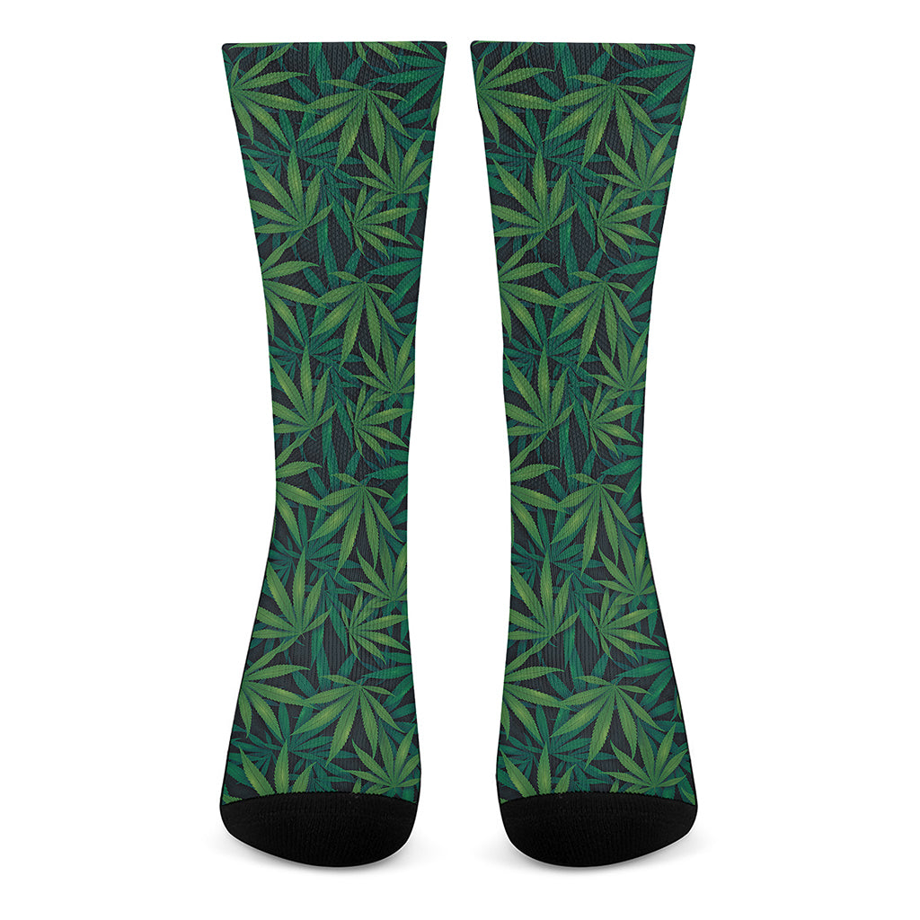 Dark Green Hemp Pattern Print Crew Socks