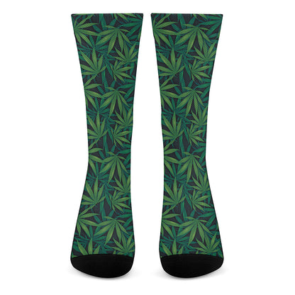 Dark Green Hemp Pattern Print Crew Socks