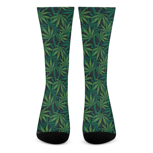 Dark Green Hemp Pattern Print Crew Socks
