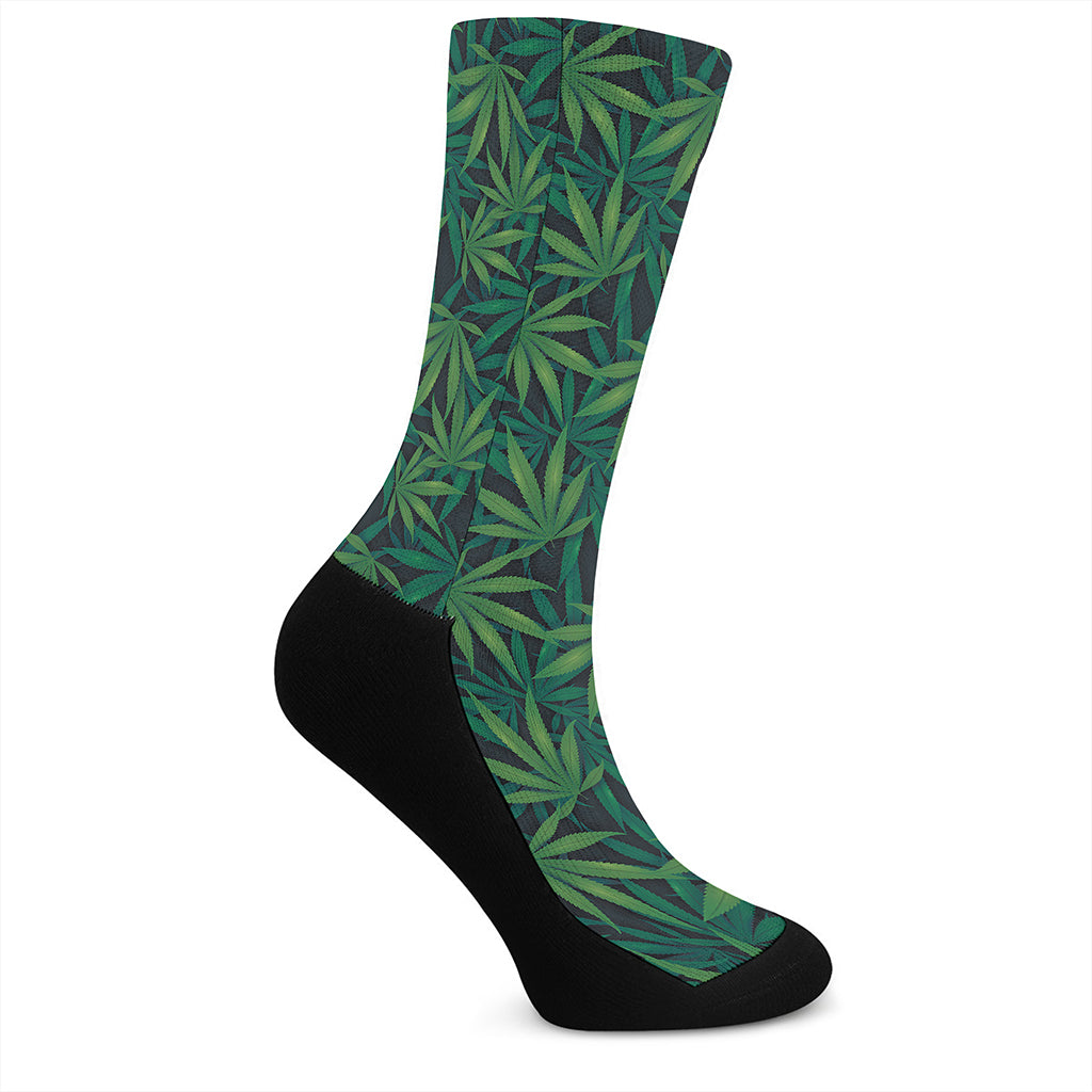 Dark Green Hemp Pattern Print Crew Socks