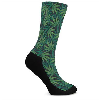 Dark Green Hemp Pattern Print Crew Socks