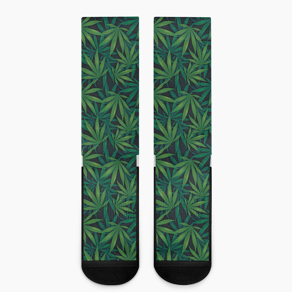 Dark Green Hemp Pattern Print Crew Socks