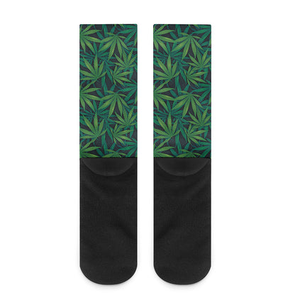 Dark Green Hemp Pattern Print Crew Socks