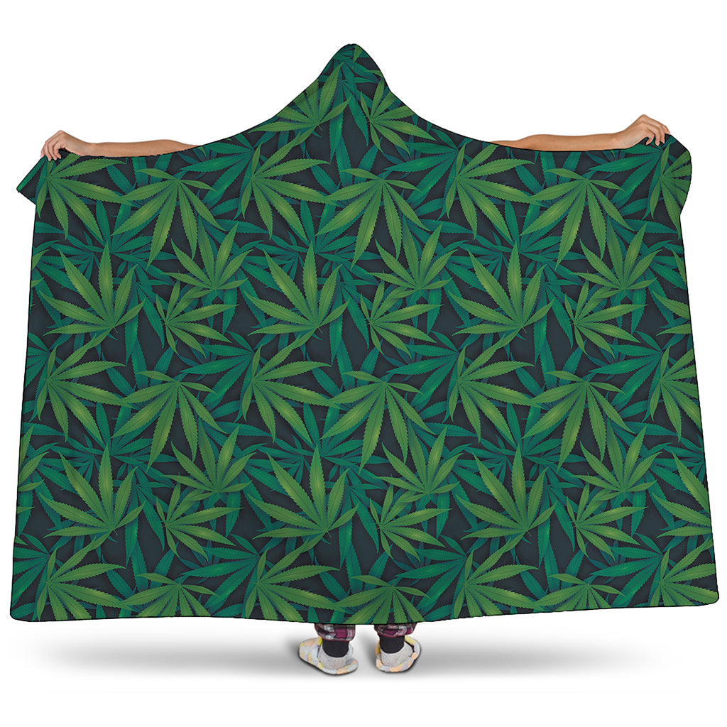 Dark Green Hemp Pattern Print Hooded Blanket