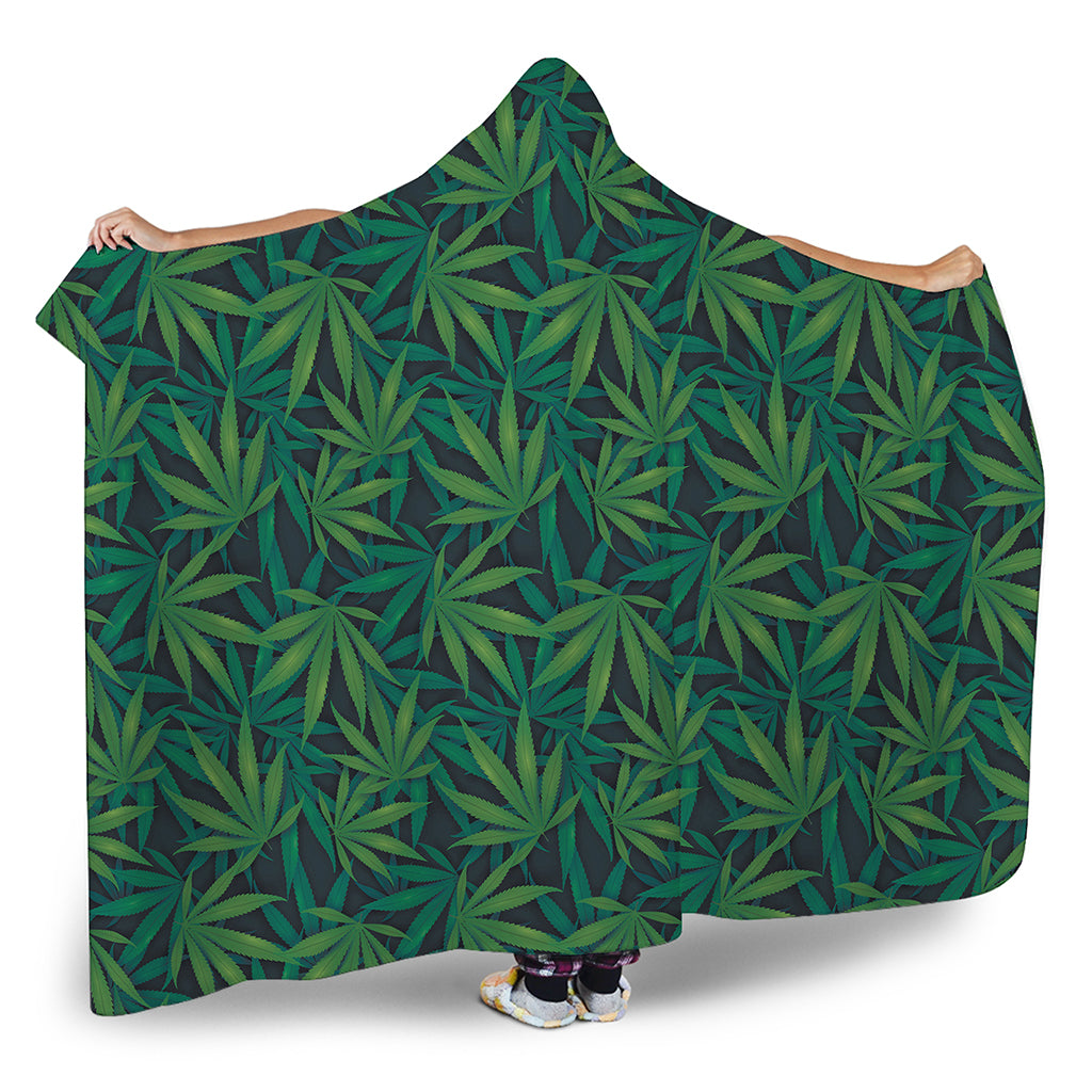 Dark Green Hemp Pattern Print Hooded Blanket