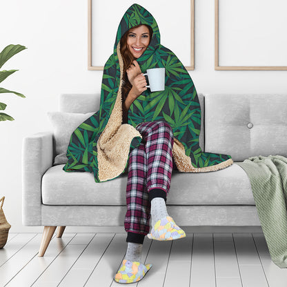 Dark Green Hemp Pattern Print Hooded Blanket